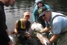 A nice pair of fish. L to R: Chris Ingraham, Nicole Sampson. Sean Neary, John Hart.