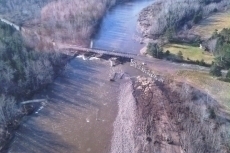 Aerial view of Cranton Bridge showing accumulation of debris
